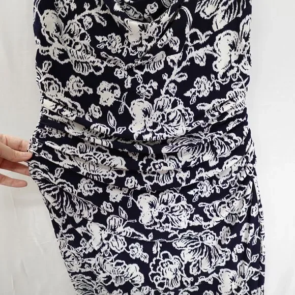 Lauren Ralph Lauren Dress Women’s Size 10 Ruched Navy White Floral Formal Spring - Picture 6 of 16